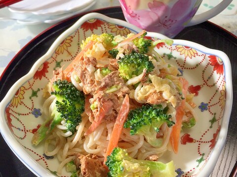 白菜漬け物入り。鯖缶とブロッコリーの★素麺サラダ